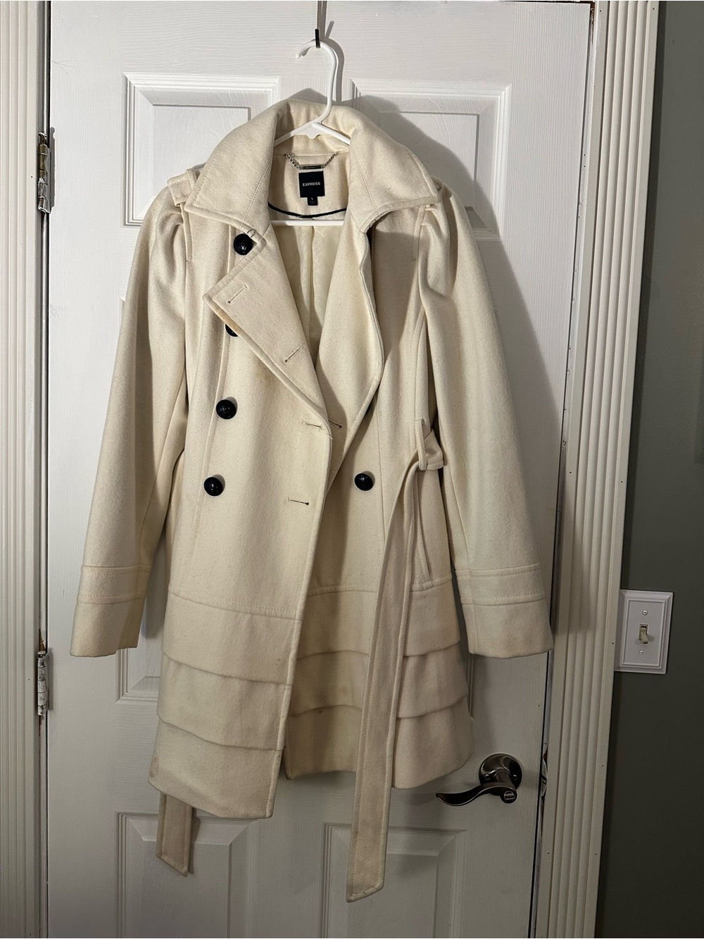 Express Cream Double-Breasted Trench Coat with Belt